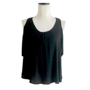 NWT Lush Cold Shoulder Top Short Sleeves Chiffon Black Sz XS
